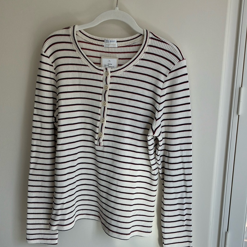 MOTHER The Itty Bitty Pixie Thermal Cream/Red/Blue Long Sleeve Henley Women’s XL
